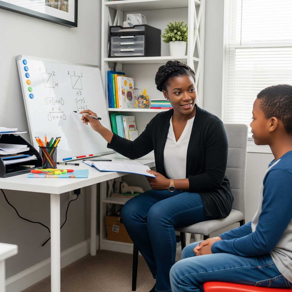 female tutor Female tutor teaching a kid
